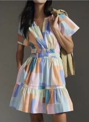 Anthropologie || Somerset Pastel Color Block Mini Dress Small 100% Cotton thumbnail 1