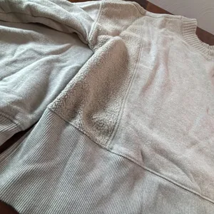 Aerie Womens Oversized V-Neck Sweatshirt Oatmeal Heather Grey Textured Large thumbnail 6