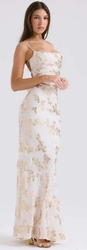 NWOT House of CB Caprina Embroidered Floral Trumpet Gown Sz M thumbnail 1