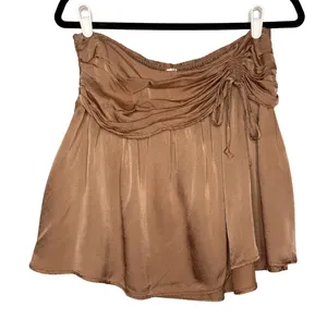 Aerie Ruched Uptown Mini Skirt Size Large Boho Pebble Brown Satin Festival Party thumbnail 1