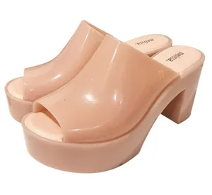 Melissa Mule Heel PVC Jelly Peep Toe Chunky Blush Pink Size 10 thumbnail 1