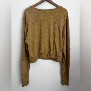 Free People 5 Star Tee Golden Palm Raw Hems Distressed Grunge Sweatshirt M thumbnail 5