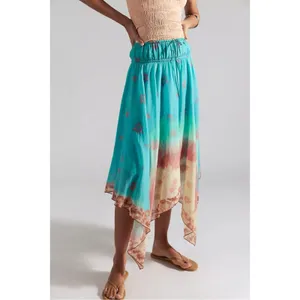 Free People Bohemian 70s FP One Kaia Asymmetrical Midi Skirt Ocean Surf XL NWT thumbnail 4