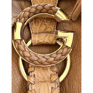 Gucci G Wave Large Hobo Bag Brown Pebbled Leather Rare Crocodile Trim 232931 thumbnail 4