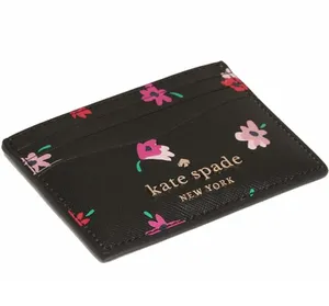 Kate Spade Staci Card Holder Black Floral Wallet Saffiano WLR00604 thumbnail 1