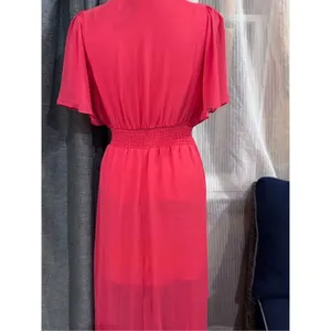 Express Womens coral Chiffon Maxi Dress V-Neck Smocked Waist Flutter Sleeve Med thumbnail 6