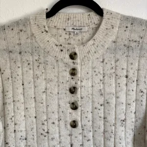 Madewell Donegal Bowden Henley Wool Blend‎ Sweater Coziest Yarn in Cream thumbnail 5