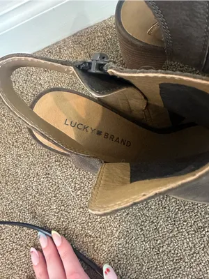 Lucky Brand Jubai Peep Toe Leather Heeled Bootie 9.5 Women's thumbnail 5