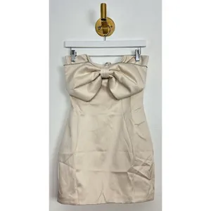 HOUSE OF CB Ariella Satin Crystal Embellished Bow Dress in Ivory Size Small thumbnail 5