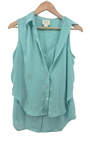 Maeve Blouse Womens‎ 2 Mint Green Sleeveless Layered Button Up Collared Top thumbnail 1