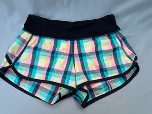 Lululemon Shorts Sea Wheeze Plaid Mermaid Blue Black Yellow Size 2 thumbnail 1
