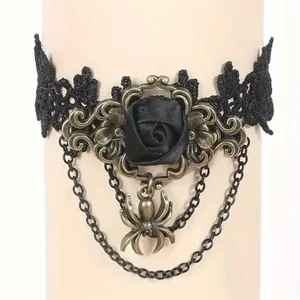 1pc‎ Retro Style Gothic Black Rose Lace Tassel Bracelet Spider Rose Bracelet thumbnail 7