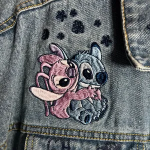 Disney Stitch Denim Jean Trucker Jacket Embroidered and Drawings Urban thumbnail 2