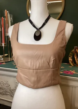 Whiteroom + Cactus Faux Leather Crop Top‎ Size M Tan Beige Corset Style thumbnail 1