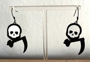 Grim Reaper Scythe Dangle Earrings Goth Spooky Halloween Skull Jewelry thumbnail 1