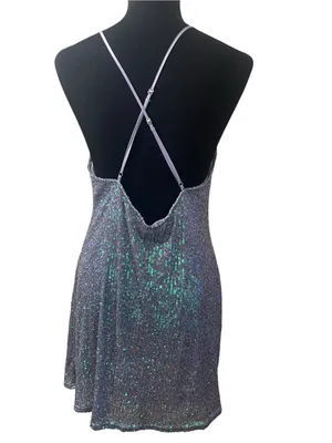 Victoria's Secret Iridescent Lavender Sequin Deep V Crisscross Back Mini Dress thumbnail 3