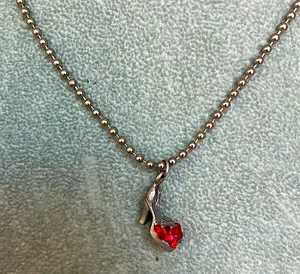 Red sparkly bling platform heel shoe necklace silver tone chain thumbnail 1