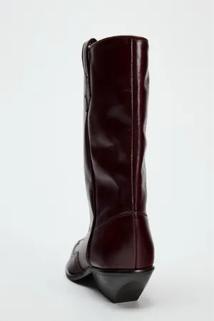 Zara burgundy leather western boots cowboy cowgirl boho ankle shoes thumbnail 3