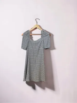 Zara Black and White Checkered Mini Dress - Size Medium thumbnail 2