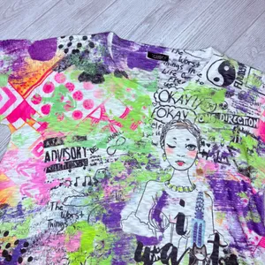 Inoah graffiti style white short sleeve unique hem shirt t shirt blouse large thumbnail 4