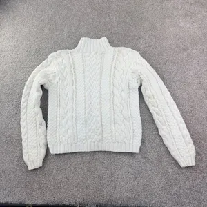 J.Crew Cable Knit Sweater Large Cream‎ Mock Neck Cotton Fisherman Runs Small thumbnail 8