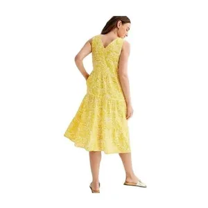Sonoma Goods for Life Women's Yellow Tiered V-Neck Midi Dress Large‎ Coastal thumbnail 4