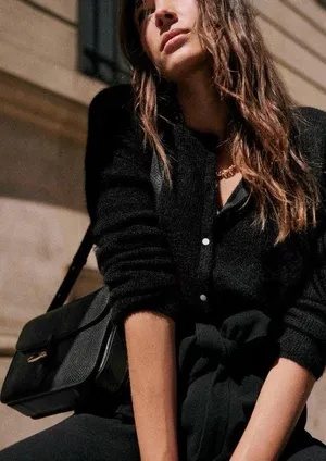sezane Black Gaspard Cardigan Knit Button Up Thin Sweater small S thumbnail 1