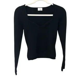 Aritzia Wilfred Free Black Ribber Knit Long Sleeve Crop Women Sweater Top Size M thumbnail 3