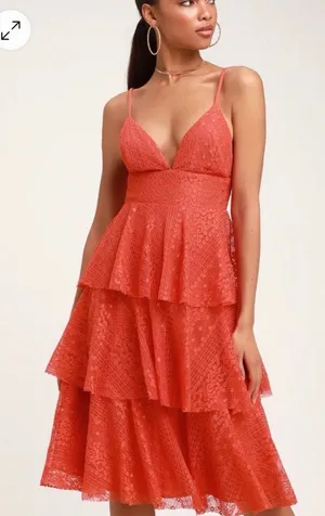 🧡 Lulus Tiered Lace Midi Dress Small 🧡‎ thumbnail 1