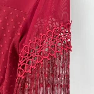 BKE Boutique Burgundy‎ Lace Up Long Sleeve Polka Dot Sheer Top Size L Coquette thumbnail 3