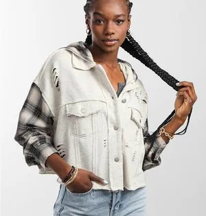 Pieced Knit Hooded Shacket thumbnail 1