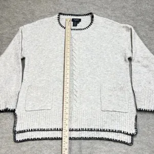Papillon Womens XL Oatmeal Blanket Stitch‎ Cable Knit Pocket Sweater Minimalist thumbnail 5