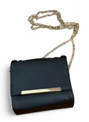 black leather crossbody bag with gold chain thumbnail 1