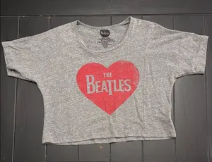 The Beatles Gray and Red Crop Top with Heart Graphic thumbnail 1