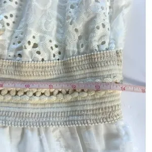 White Eyelet Lace Midi Dress S Boho Crochet Tie Front Made in Italy ART 6163 thumbnail 7