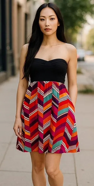 Roxy‎ Womens Strapless Dress Multicolor Chevron Gray Bodice M Teal Orange Black thumbnail 1