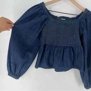 J.‎ Crew Dark Blue Chambray Smocked Puff Sleeve Top Peasant Milkmaid thumbnail 11