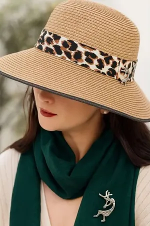 NWT Leopard trimmed Bowler hat Tan thumbnail 1
