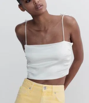 Zara Satin Effect cropped Top with Tie shoulders thumbnail 1