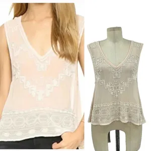 Free‎ People Pale Pink Beaded Sheer Tank Top Size XS thumbnail 2