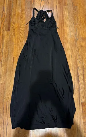 aemi + co maxi satin black dress thumbnail 1