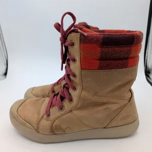 KEEN Elena Tall Lace Leather Winter Boots Tan Red Plaid 1022040 Womens 9‎ thumbnail 2
