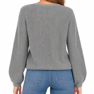Hollister Gray Wrap Front Ribbed Knit Sweater Women’s Small Balloon Sleeve thumbnail 2