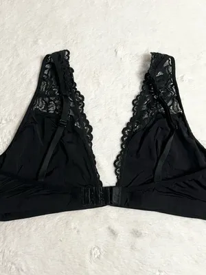 Xhilaration Black Deep Plunge Wire Free Lace Bralette Size Large thumbnail 10