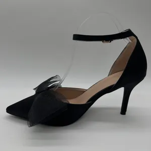 NEW Allegra K Heels Womens 9 Black‎ Pointed Toe Ankle Strap Pumps Bow Stiletto thumbnail 3