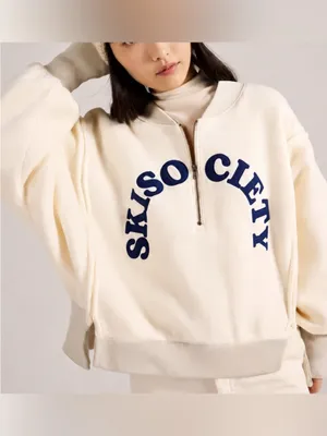 NWT Free People Tricia Fix Ski Society Quarter Zip - ivory white navy - Large thumbnail 4