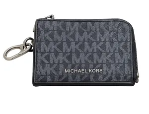 Michael Kors Black MK Signature Zip Card Holder Keychain Wallet thumbnail 1