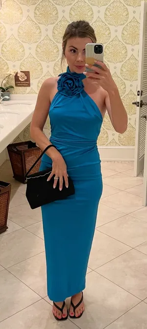 Hello Molly blue dress with flower neck thumbnail 1