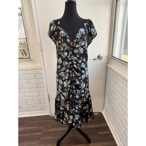 Anthropologie NWT Floral Sweetheart Ruched Drop waist Dress large‎ elegant goth thumbnail 3