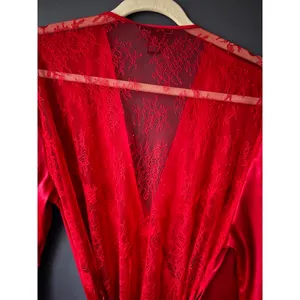 Victoria's Secret Red Satin Lace Wrap Tie Robe M/L thumbnail 6